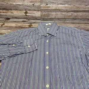 Peter Millar Button Down Shirt Mens Medium Blue Purple Striped Long Sleeve